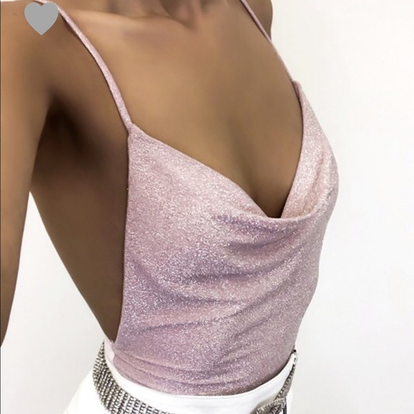 pink sparkly ✨ cowl neck bodysuit! 1 left! - Picture 4 of 7